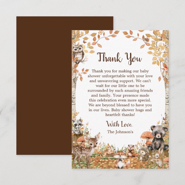 Rustic Woodland Forest Neutral Baby Shower Thank You Card (Front/Back)