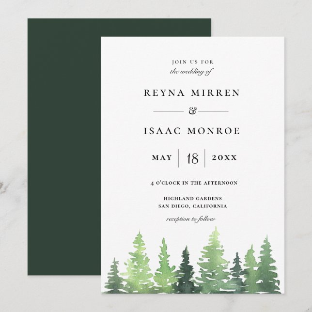Rustic Woodland Forest Scene Wedding Invitation (Front/Back)