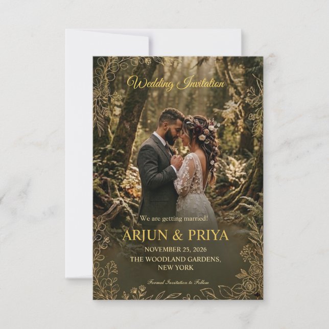 Rustic Woodland Forest Wedding Invitation Card (Front)
