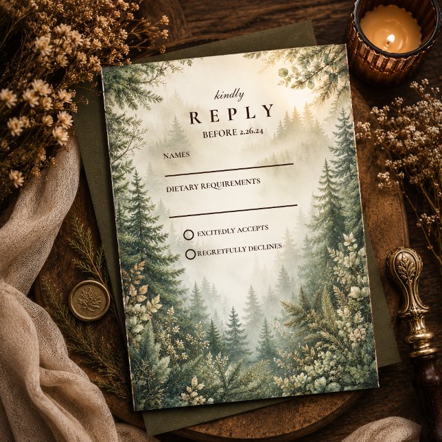 Rustic Woodland Forest Wedding RSVP Card (Creator Uploaded)