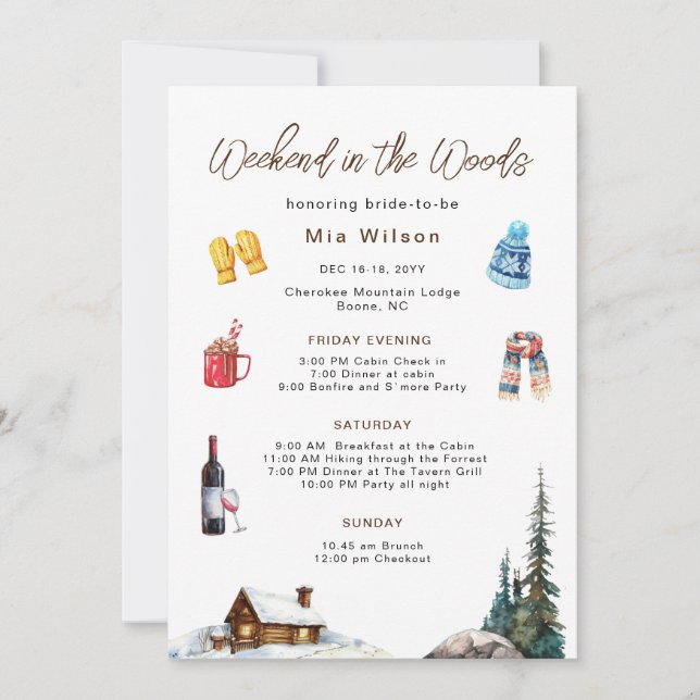 Rustic Woodland forest Winter Bachelorette weekend Invitation (Front)