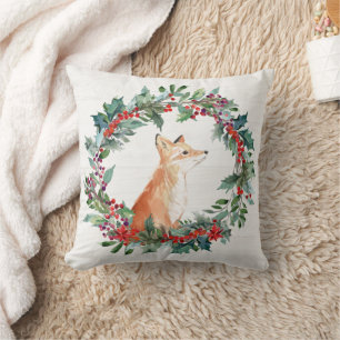 Rustic Woodland Fox Christmas Cushion