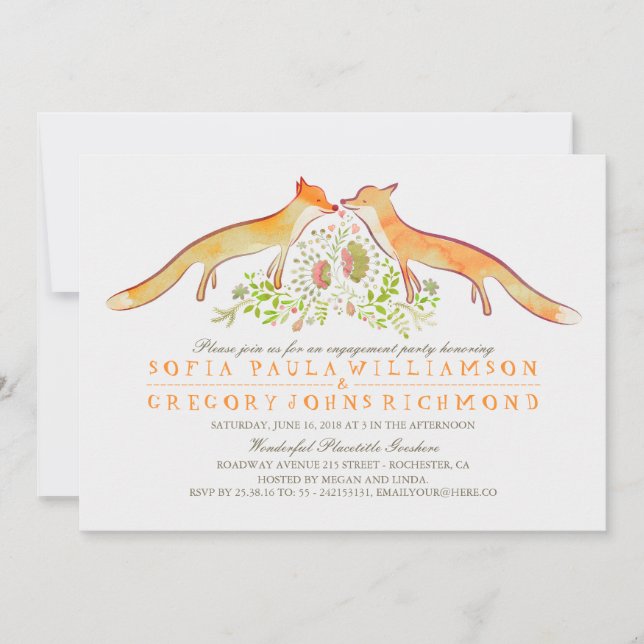 Rustic Woodland Fox Engagement Party Invitation (Front)