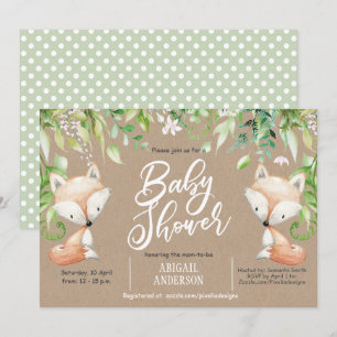 Rustic, Woodland fox, Greenery, baby Boy Shower Invitation