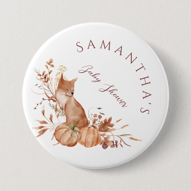 Rustic Woodland Fox Pumpkin Baby Shower 7.5 Cm Round Badge (Front)