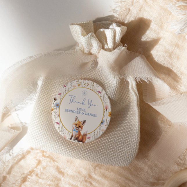 Rustic Woodland Fox Thank You Baby Shower Classic Round Sticker (Creator Uploaded)