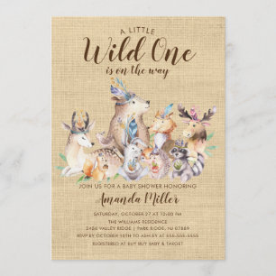 Rustic Woodland Friends Wild One Baby Shower Invitation