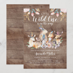 Rustic Woodland Friends Wild One Baby Shower Invitation