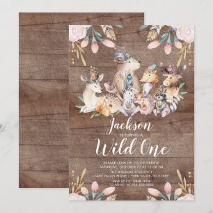 Rustic Woodland Friends Wild One Birthday Party Invitation