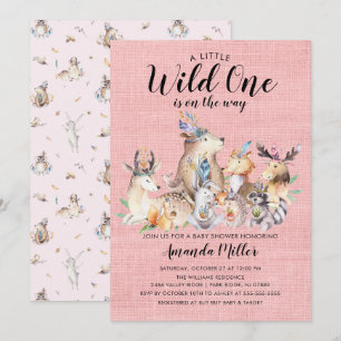 Rustic Woodland Friends Wild One Girls Baby Shower Invitation