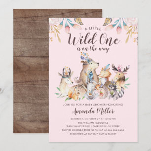 Rustic Woodland Friends Wild One Girls Baby Shower Invitation