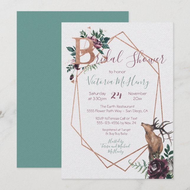 Rustic Woodland Geometeric Watercolor Invitation (Front/Back)