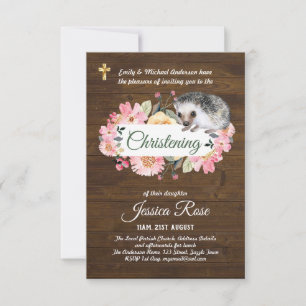 Rustic Woodland Girls Christening Invite Baptism 