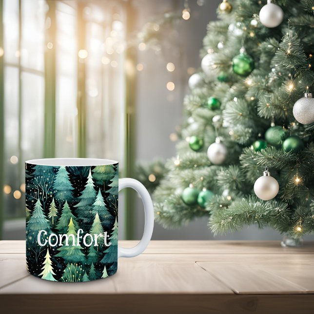 Rustic Woodland Green Christmas Coffee Mug (Rustic Woodland Mug)