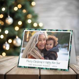 Rustic Woodland Green Christmas Photo Holiday Card