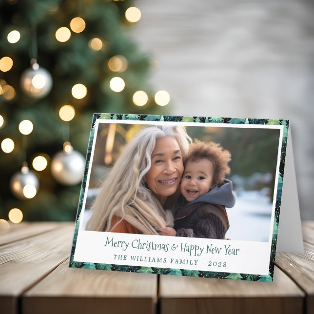 Rustic Woodland Green Christmas Photo Holiday Card (Rustic Christmas Photo Card)