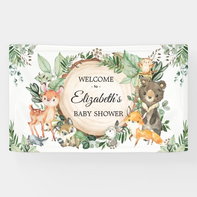 Rustic Woodland Greenery Baby Shower Welcome Banner (Horizontal)