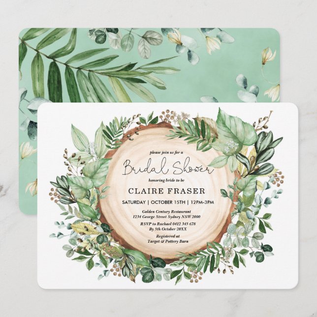 Rustic Woodland Greenery Bridal Shower Wedding Invitation (Front/Back)