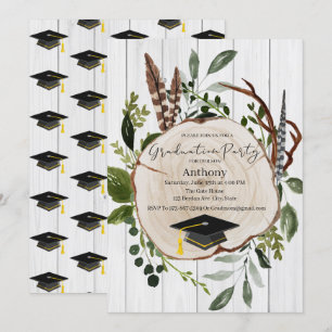 Rustic Woodland Greenery Graduation Invitation