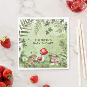 Rustic Woodland Greenery Mushrooms Fungi Ferns Napkin