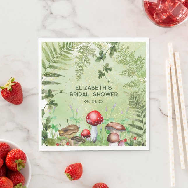 Rustic Woodland Greenery Mushrooms Fungi Ferns Napkin (Insitu)