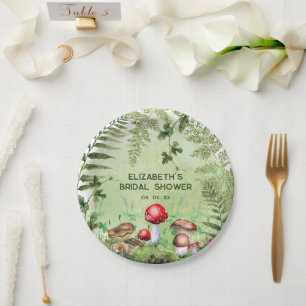 Rustic Woodland Greenery Mushrooms Fungi Ferns Paper Plate