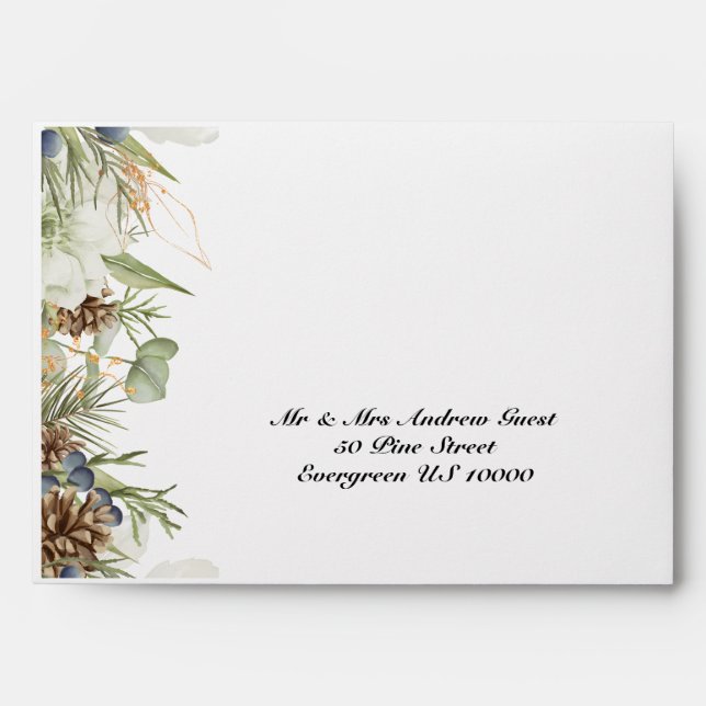 Rustic Woodland Greenery & Pinecones Envelope (Front)