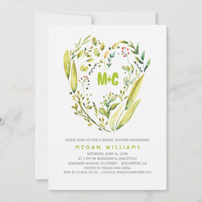 Rustic Woodland Greenery Wreath Bridal Shower Invitation (Front)