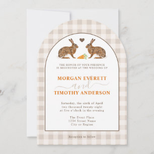 Rustic Woodland Hares On Beige Gingham Wedding Invitation