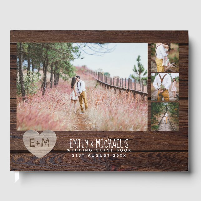 Rustic Woodland Heart PHOTO Wedding Bridal Shower Guest Book (Front)