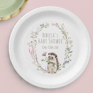 Rustic Woodland Hedgehog Watercolor Baby Shower Paper Plate