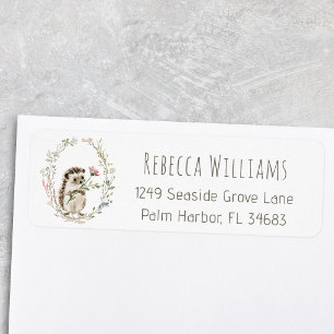 Rustic Woodland Hedgehog Watercolor Return address