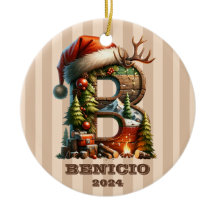 Rustic Woodland Letter B with Holiday Decor
