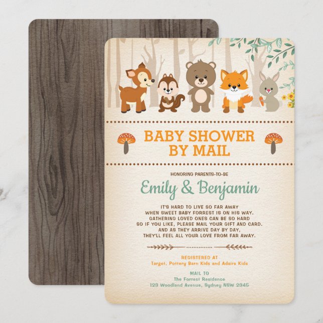 Rustic Woodland Long Distance Baby Shower By Mail Invitation (Front/Back)