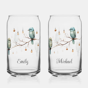 Rustic Woodland Love Birds Celebration Can Glass