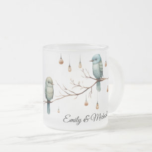 Rustic Woodland Love Birds Celebration Frosted Glass Coffee Mug