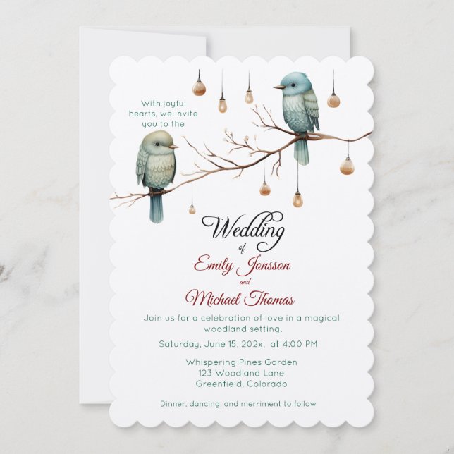 Rustic Woodland Love Birds Celebration Invitation (Front)