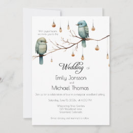 Rustic Woodland Love Birds Celebration Invitation