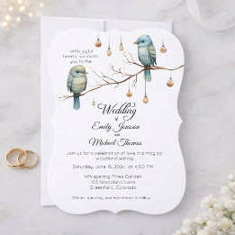 Rustic Woodland Love Birds Celebration Invitation