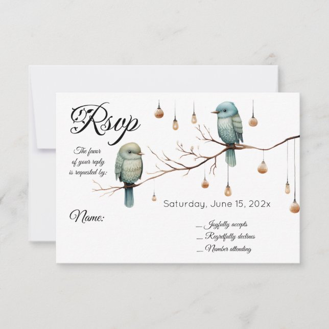Rustic Woodland Love Birds Celebration RSVP Card (Front)
