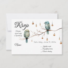 Rustic Woodland Love Birds Celebration RSVP Card