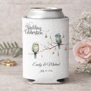 Rustic Woodland Love Birds Romantic Wedding Can Cooler