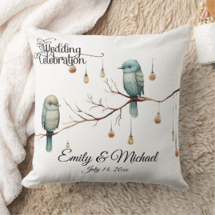 Rustic Woodland Love Birds Romantic Wedding Cushion