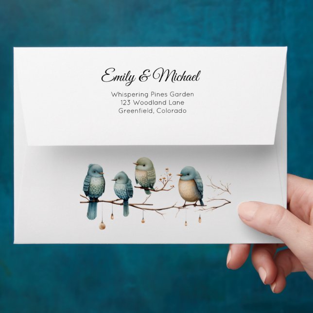 Rustic Woodland Love Birds  Romantic Wedding  Envelope (Hand)