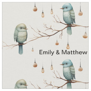 Rustic Woodland Love Birds  Romantic Wedding  Fabric