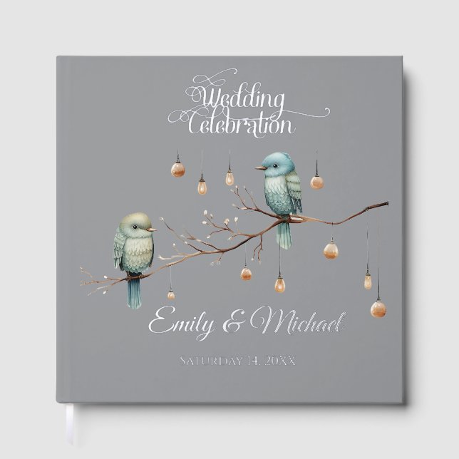Rustic Woodland Love Birds  Romantic Wedding  Guest Book (Front)