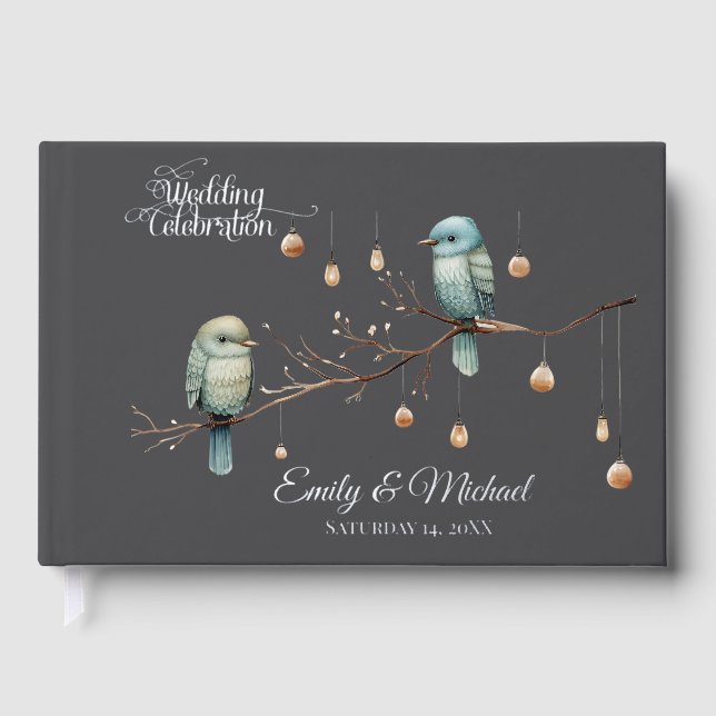 Rustic Woodland Love Birds  Romantic Wedding  Guest Book (Front)