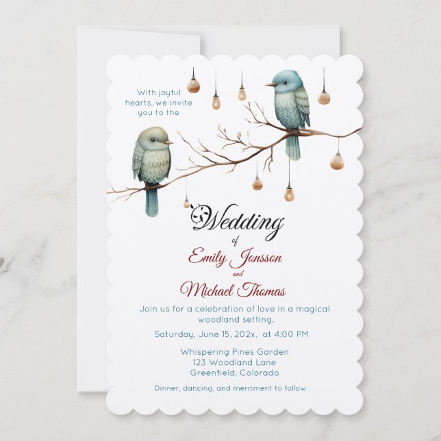 Rustic Woodland Love Birds  Romantic Wedding  Invitation (Front)