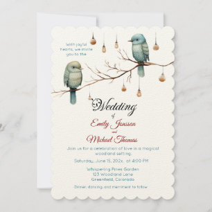 Rustic Woodland Love Birds  Romantic Wedding  Invitation