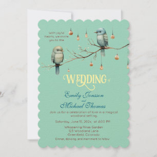 Rustic Woodland Love Birds  Romantic Wedding  Invitation